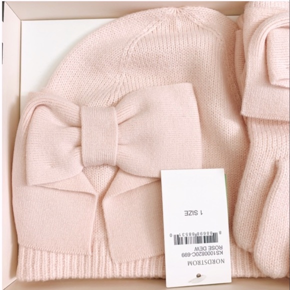 NEW Kate Spade Rose Dew Dorothy Bow Beanie & Glove Set - Picture 2 of 3